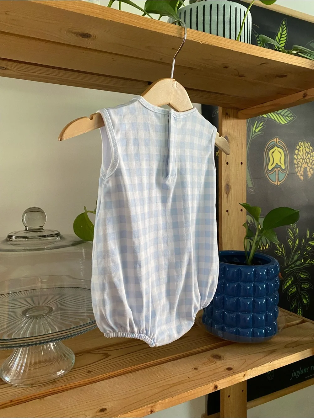 Magnolia Baby Blue Gingham Baseball Appliqué Bubble Romper 6 months